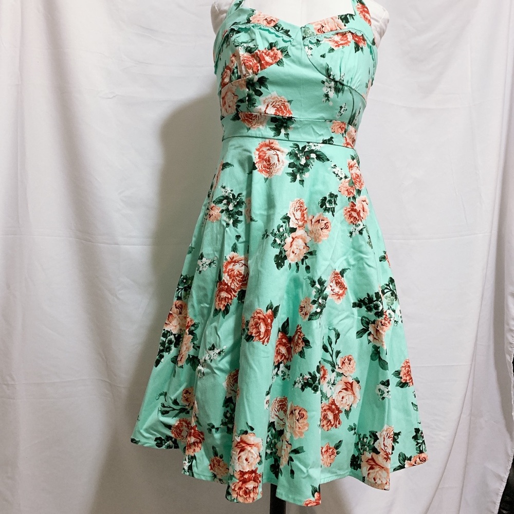 Hot Topic Mint Floral Halter Dress